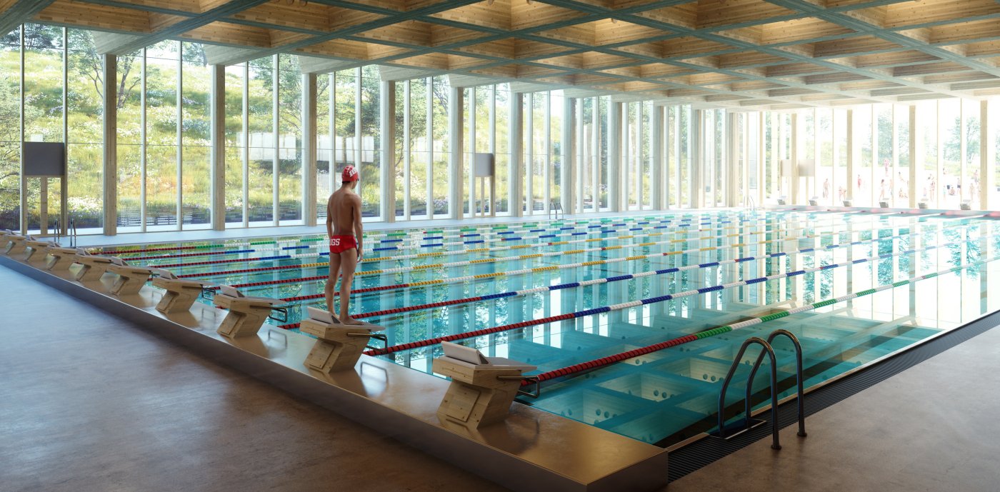 Inne i limtre-dragerne blir det vedlikeholdsganger som sikrer adkomst til alt utstyr som monteres i taket.