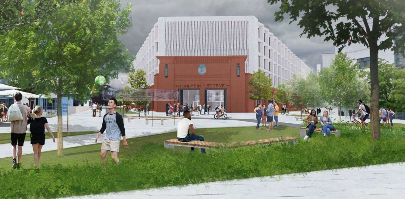 Arkitektskisse av Teknostallen i Trondheim.